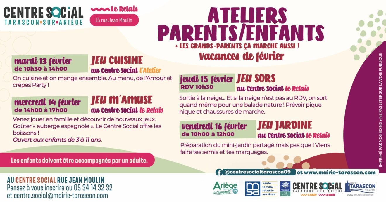 Ateliers « parents – enfants » au Centre Social de Tarascon sur Ariège: pour une éducation en commun